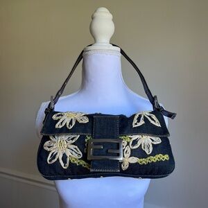 Fendi Denim Baguette Bag — Silver Hardware, Made in Italy
